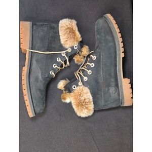 Timberland 6 Inch Black‎ Nubuck Faux Fur Trim Insulated Winter Boots Mens 6